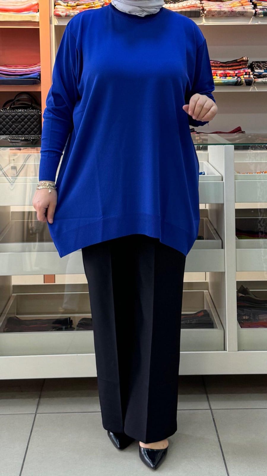 İnza Moda - Basıc Triko Tunik Saks/2490