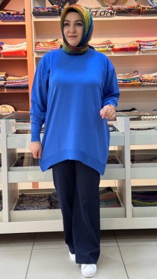 Basic Triko Tunik Saks/10136 - Thumbnail