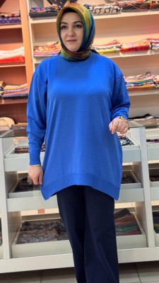 Basic Triko Tunik Saks/10136 - Thumbnail