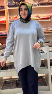 Basic Triko Tunik Gri/10136 - Thumbnail