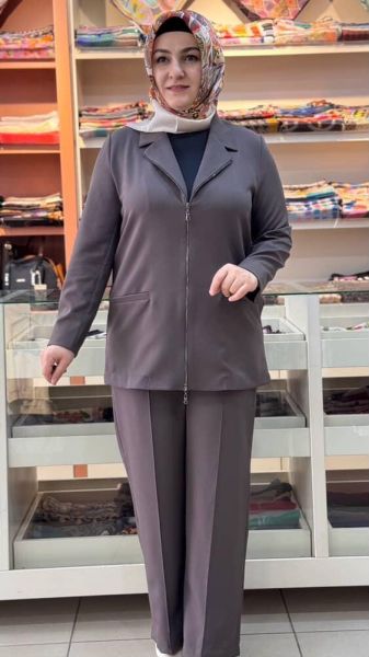 Ceketi Fermuarlı Takım Kahve/6139