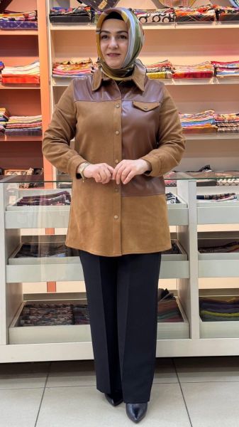 Deri Ve Çıtçıtlı Süet Tunik Camel/6132