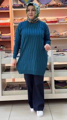 inza moda - Desenli Triko Tunik Petrol/10132