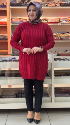 inza moda - Desenli Triko Tunik Bordo/10132