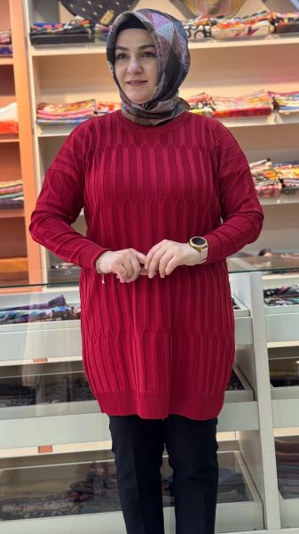 Desenli Triko Tunik Bordo/10132