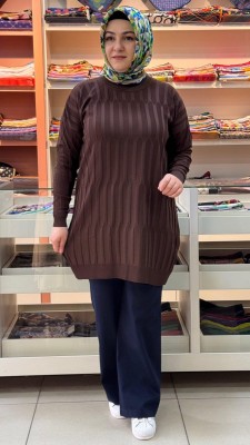 inza moda - Desenli Triko Tunik Acı Kahve/10132