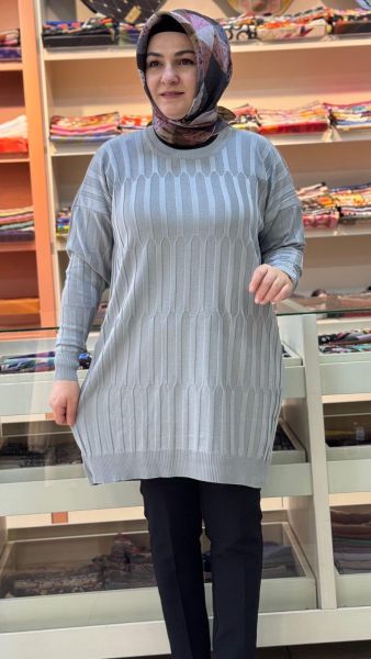 Desenli Triko Tunik Gri/10132