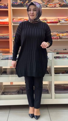 inza moda - Desenli Triko Tunik Siyah/10132