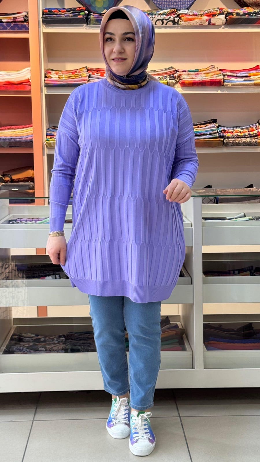 inza moda - Desenli Triko Tunik Mor/10132