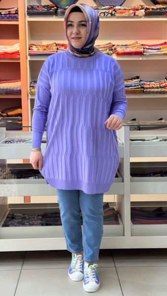 Desenli Triko Tunik Mor/10132