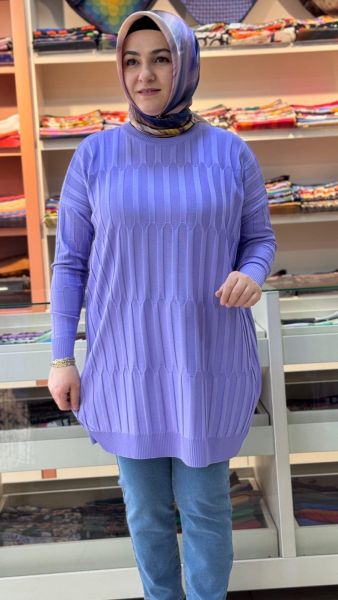 Desenli Triko Tunik Mor/10132