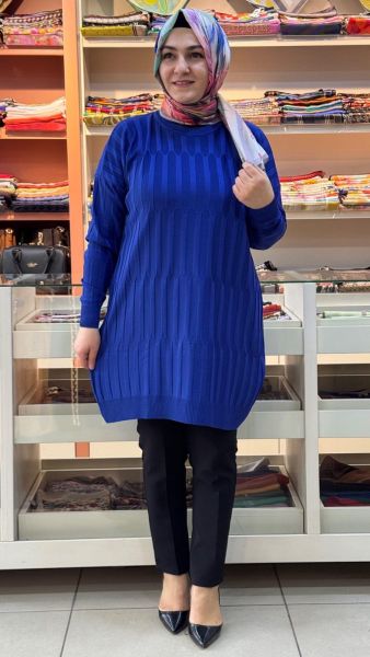 Desenli Triko Tunik Saks/10132