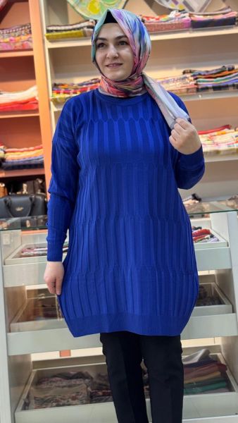 Desenli Triko Tunik Saks/10132