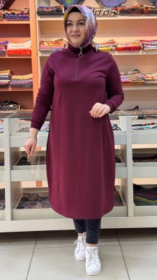 Kado - Dik Yaka Fermuarlı Tunik Bordo/7568