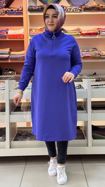 Dik Yaka Fermuarlı Tunik Mor/7568