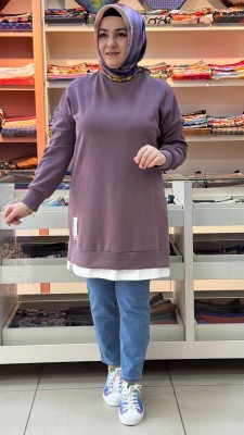 Etek Ucu Fermuar Detaylı Tunik Violet/10613 - Thumbnail