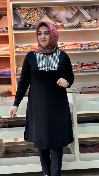 Kazayağı Detaylı Fermuarlı Tunik Siyah/3265