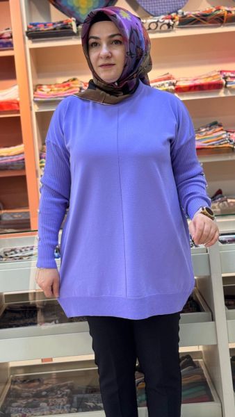 Kolları Düğme Detaylı Basic Triko Tunik Lila/24280