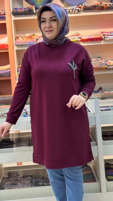 Taş Detaylı Tunik Bordo/9653 - Thumbnail