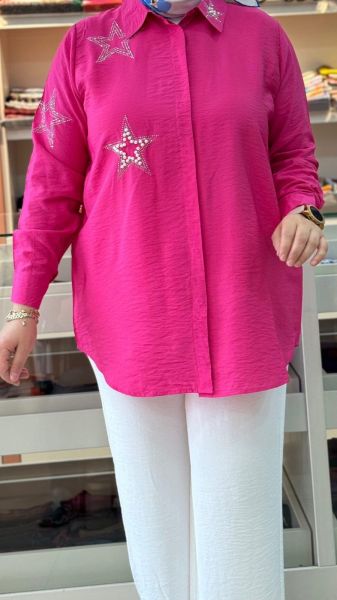 Yıldız Motifli Taş Detaylı Tunik Pembe/2667